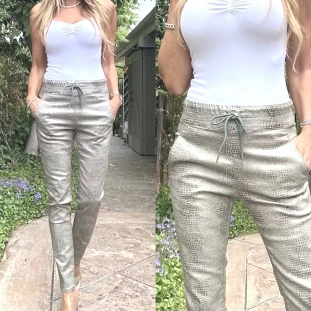 Bevy Flog Shely Silver Grey Snake Python Print Pants 27